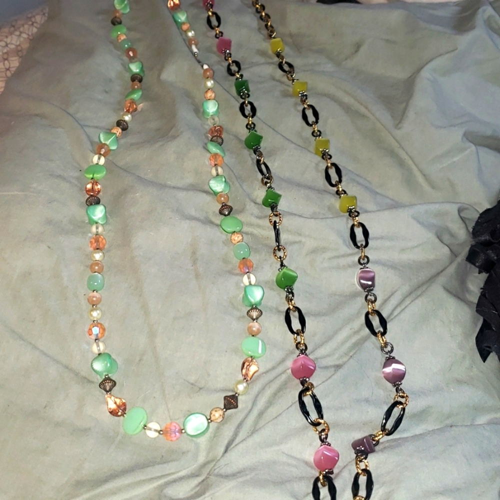 Two vintage Cats eye and glass necklaces
